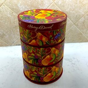 Harry & David 3 Storage empty round stackable containers/boxes with lid